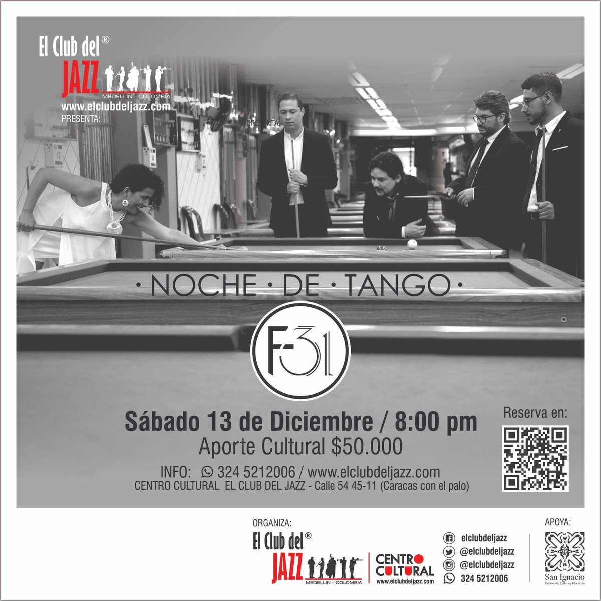 ElClubdelJazz's tweet photo. HOY...
NOCHE DE TANGO CON F-31 

F-31 está conformado por Carolina Granda , nominada al Latin Grammy 2021, Marco Blandó, nominado al Latin Grammy 2021, David Mira, Paulo Parra y Sebastián Montoya , egresados de la U. de Antioquia.

8PM/50K
Reserva https://t.co/YuMg1XJFfW https://t.co/chGooiOfHI