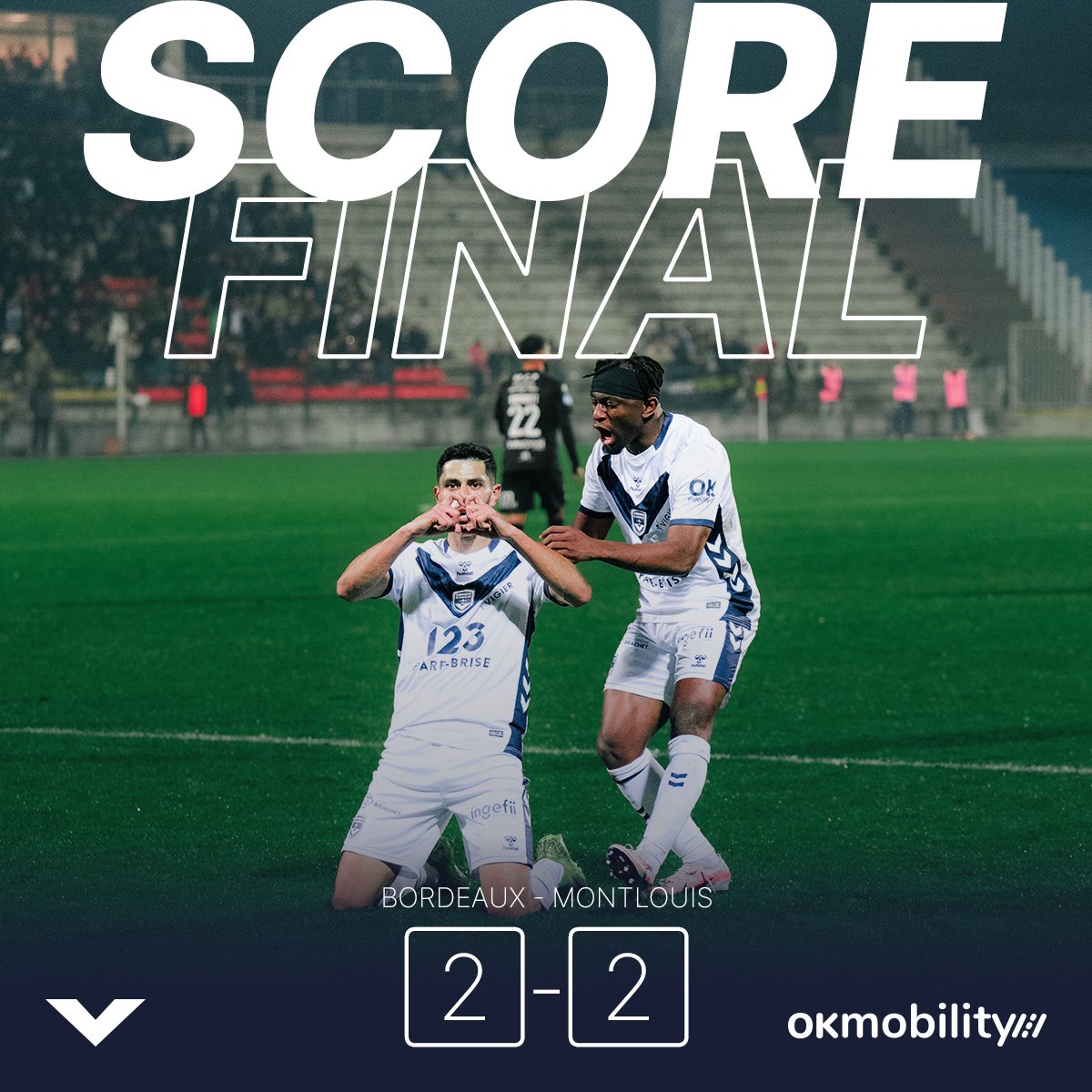 𝙎𝘾𝙊𝙍𝙀 𝙁𝙄𝙉𝘼𝙇 

Menés deux fois au score, Bordeaux ramène un point de ce déplacement et reste invaincu depuis le 13 septembre. Place à la <a href="/coupedefranceCA/">Coupe de France Crédit Agricole</a> la semaine prochaine pour terminer l'année 2025 💙🤍

2-2 #FCMFCGB