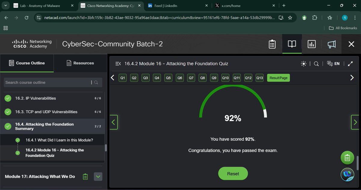 d_pcode's tweet image. Today, I completed modules 16 and 17 of the Cisco CyberOps Associate. I learnt about vulnerabilities in network attacks, IP service vulnerabilities and enterprises services.