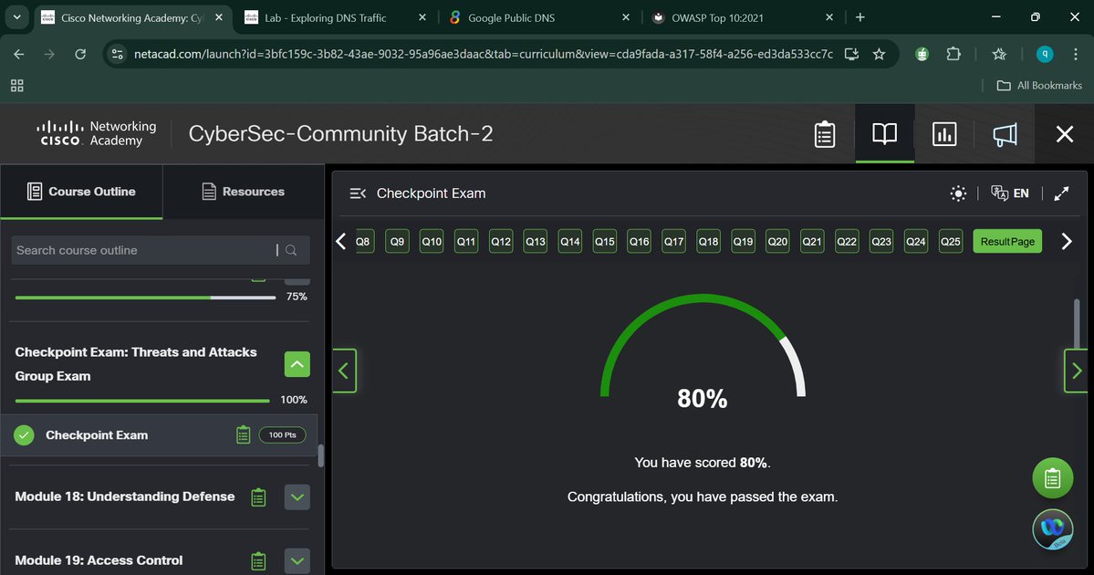 d_pcode's tweet image. Today, I completed modules 16 and 17 of the Cisco CyberOps Associate. I learnt about vulnerabilities in network attacks, IP service vulnerabilities and enterprises services.