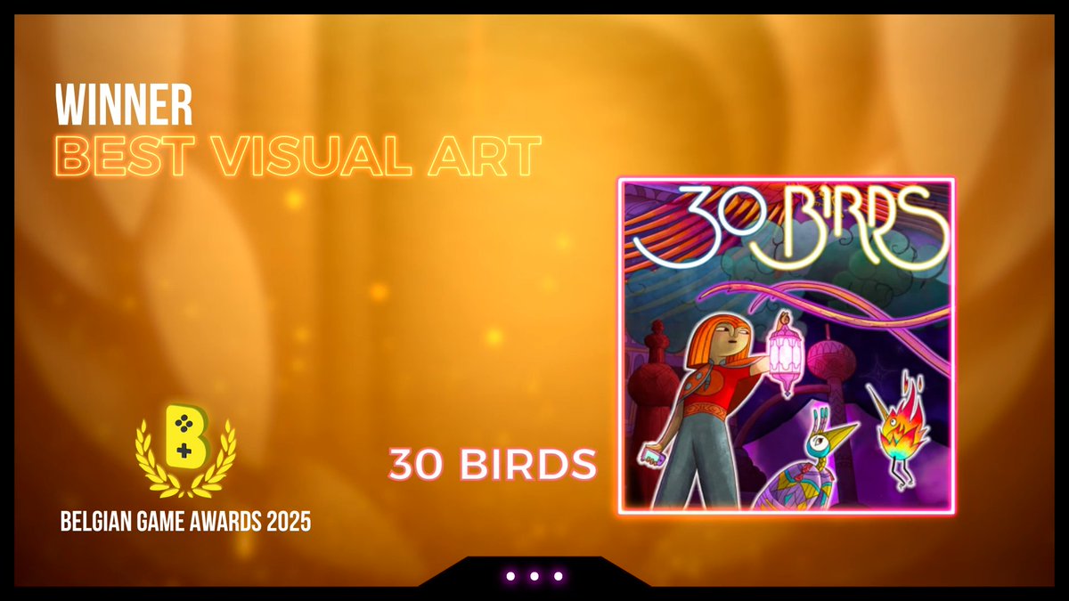 We still can’t believe it — 30 Birds just won Best Visual Design at the #BelgianGameAwards! 🇧🇪✨

This means the world to us.

Huge thanks to everyone who played, shared, supported, or believed in hand-painted worlds. 💜

#30Birds #IndieGame #VisualDesign #BGA2025 #IndieDev