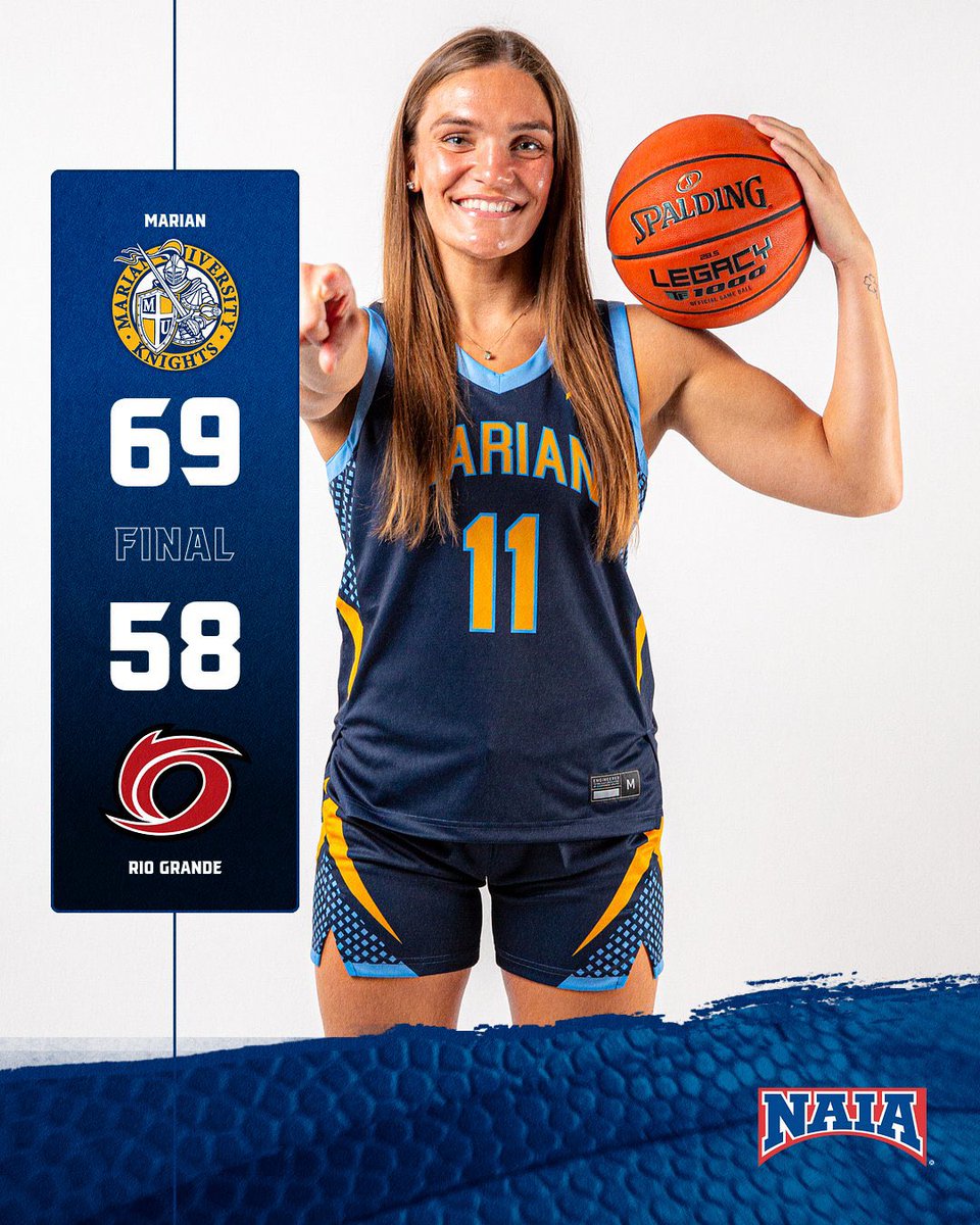 MUKnights's tweet photo. WBB | FINAL

@MarianUnivWBB keeps getting it done, going on the road to take down #13 Rio Grande 69-58!!

Abbey McNally leads the Knights with 18 points in the win! https://t.co/Hriy3cuukC