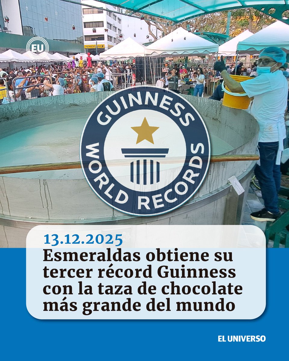 eluniversocom's tweet image. #Esmeraldas obtiene su tercer récord Guinness con la #taza de #chocolate más grande del mundo ow.ly/zx4E50XIOWf