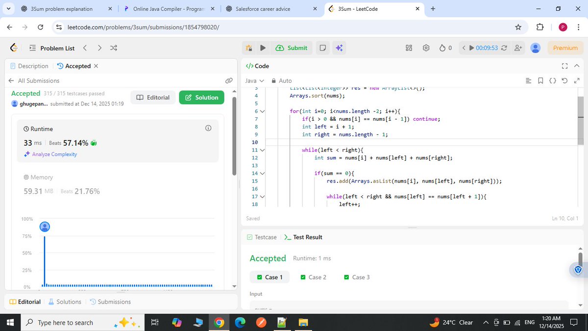 pxnkaj04's tweet image. Day 4 : DSA Challenge 🚀

Question: 3Sum (LeetCode 15)
Pattern: Two Pointers + Sorting
Code: github.com/Pankaj4121/DSA…

Approach : Check Comments

Time Complexity: O(n²)
 Space Complexity: O(1) (excluding output list)

#DSA #CodingJourney #LeetCode #Java 🚀