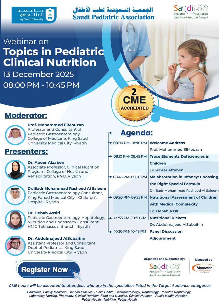 heba_asaad's tweet photo. سعدتُ بتقديم محاضرة
Nutritional Assessment of Children with Medical Complexity
ضمن أنشطة الجمعية السعودية لطب الأطفال 🌱👶
تجربة علمية ثرية حول تحسين الرعاية التغذوية لهذه الفئة المهمة من الأطفال.
شكراً لكل من حضر وشارك https://t.co/reepa2rSsM