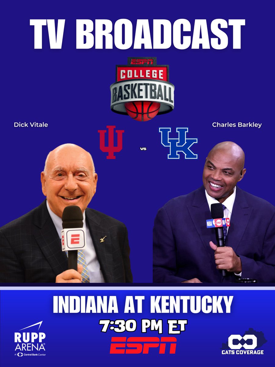Two of the biggest television personalities in basketball, Dick Vitale and Charles Barkley, will be on call tonight for the reigniting of the storied rivalry between Indiana and Kentucky.

Primetime television with a huge spotlight.

Are you excited? 🤩