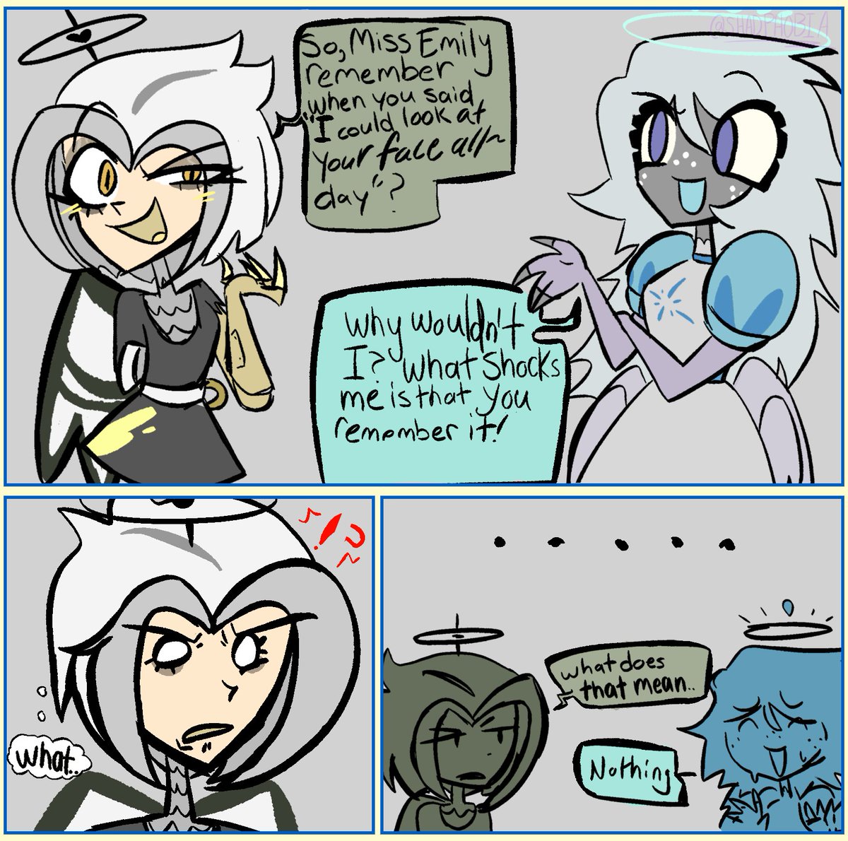 this is the original first post of this comic ok. no lies ok. hahaha 1  comic down emilutr kis s soonuhhh #emilute #yuri #hazbin #comic