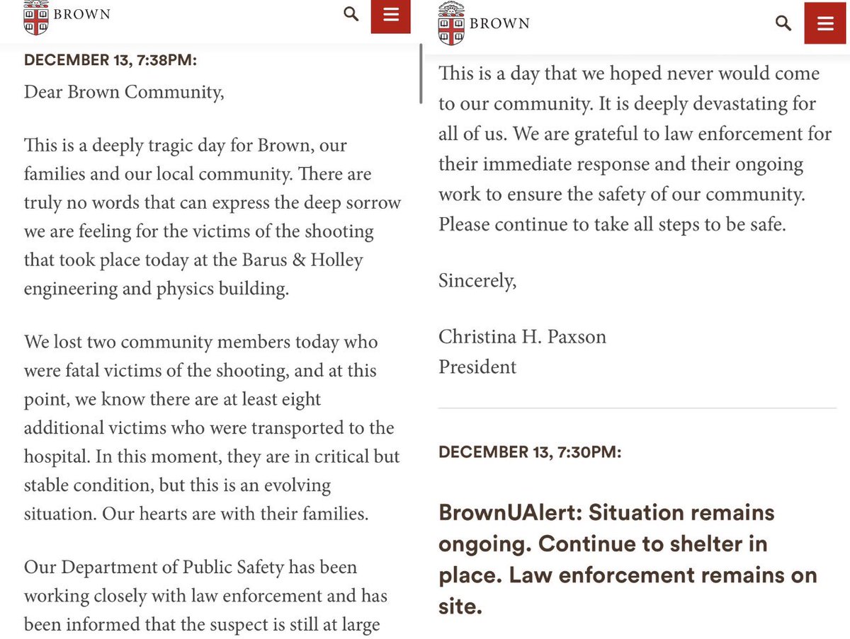 BROWN U PRESIDENT: “This is a day we hoped would never come.”

Full letter to the Brown community: brown.edu