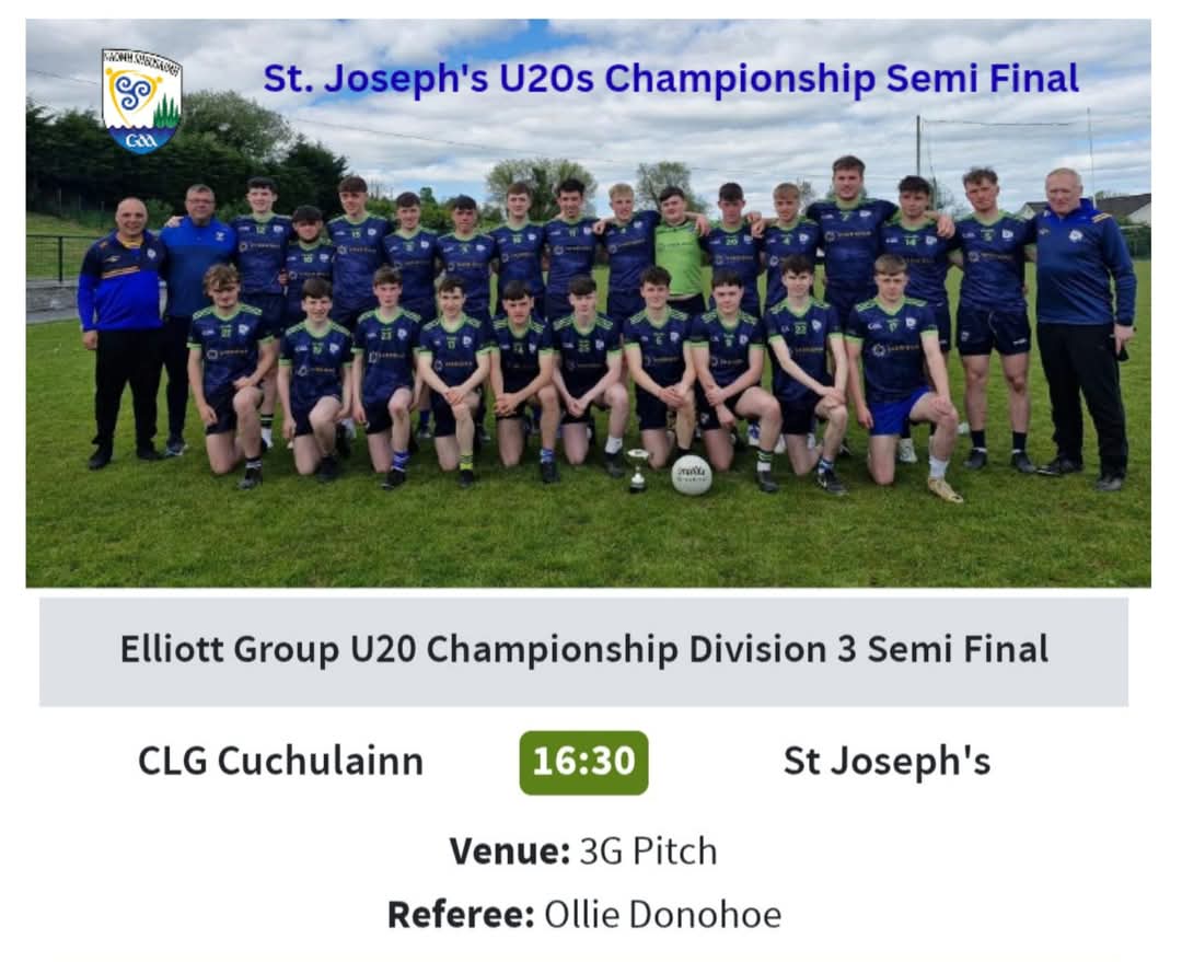 🏐🏆 Best of Luck to St. Josephs U20s in the Championship Division 3 Semi Final this Sunday from all at Arva Gaa 🏆🏐

U20 Championship D3 Semi Final
St. Joseph’s V CLG Cuchulainn

📆 Sunday 14th December
🧭 Kingspan Breffni Park 3G
⏰ 4.30pm

Come out and support the team!!!