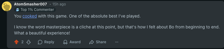SquidShock's tweet photo. sometimes its easy to focus on the negative, but getting comments like this really make me smile and remind me why I make games. https://t.co/xBeUIX7C8U