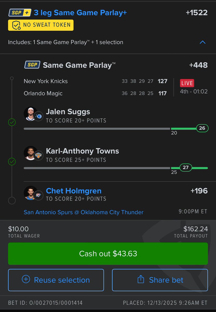 h3lays's tweet photo. Take us home Chet 💪🏽

#okc #spurs #nbacup #fanduel #parlay https://t.co/iskwMPKPRu