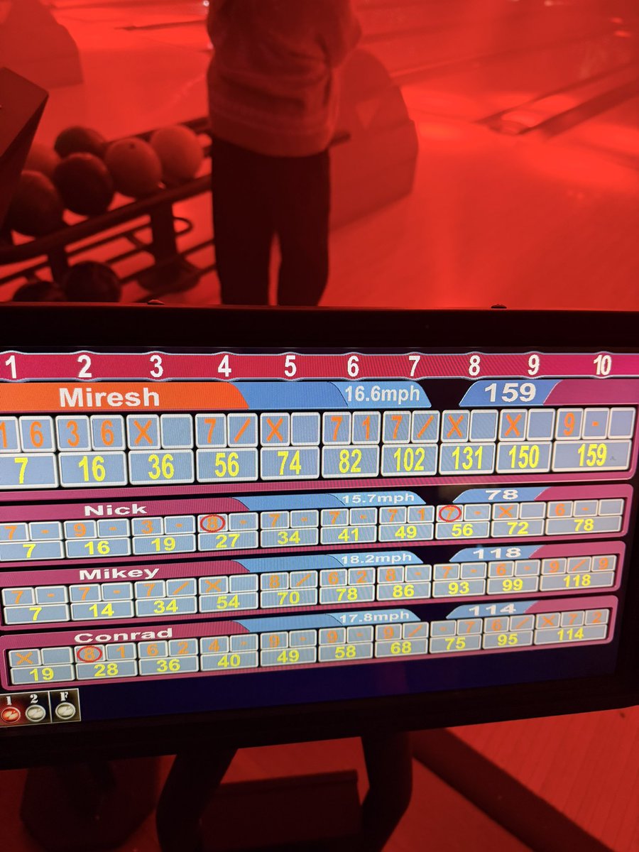 mireshpatel's tweet image. Game 4 (team cosmic bowling)

The BIG TIME players come out when the cosmic lights turn on. 

1️⃣ @DannyJConrad + @mireshpatel 
2️⃣ @RealMikeyBets + @nickysmokess