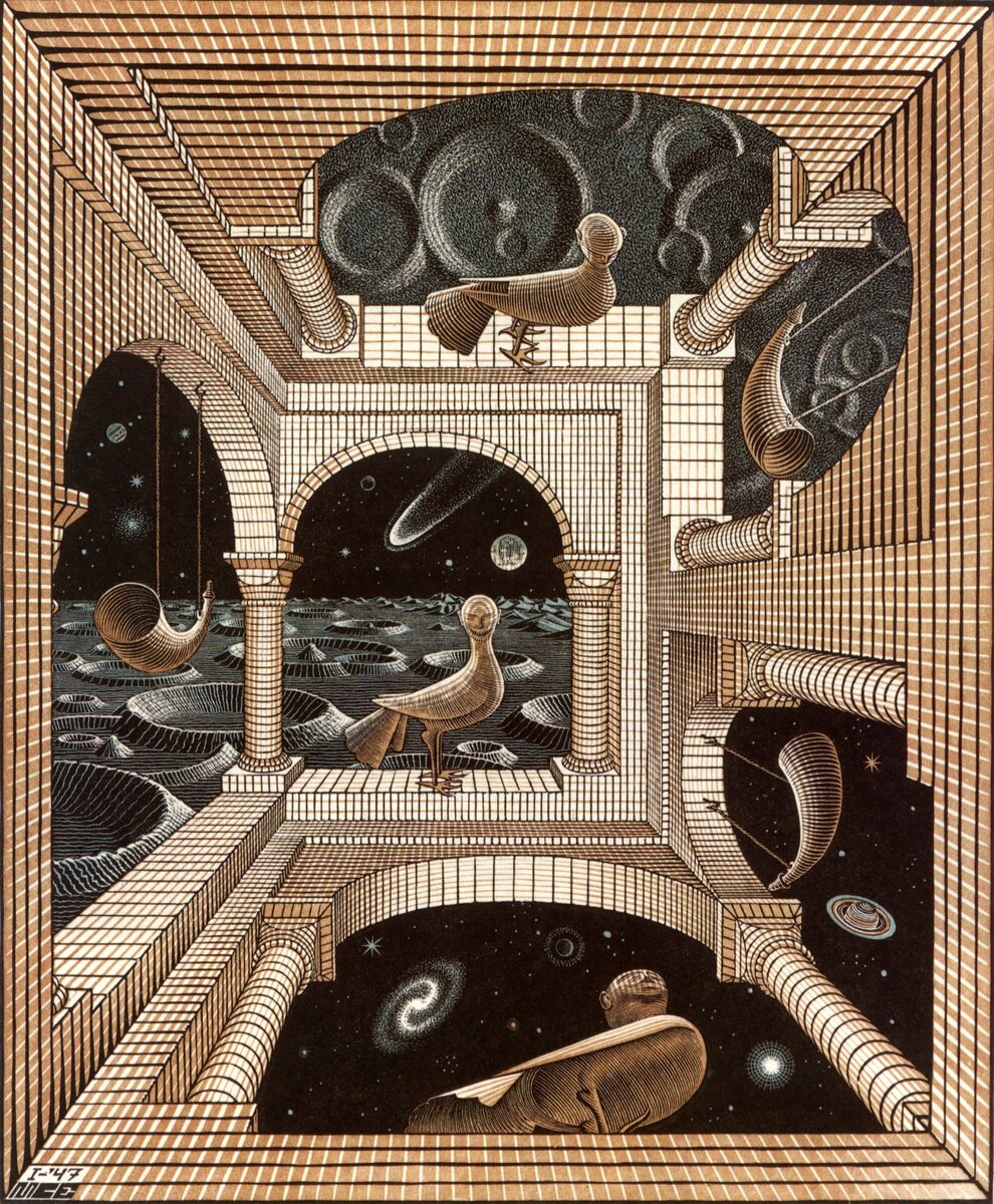 Escherページ　連絡用 90s M.C. Escher エッシャー マルチパターン 騙し絵 トリックアート T