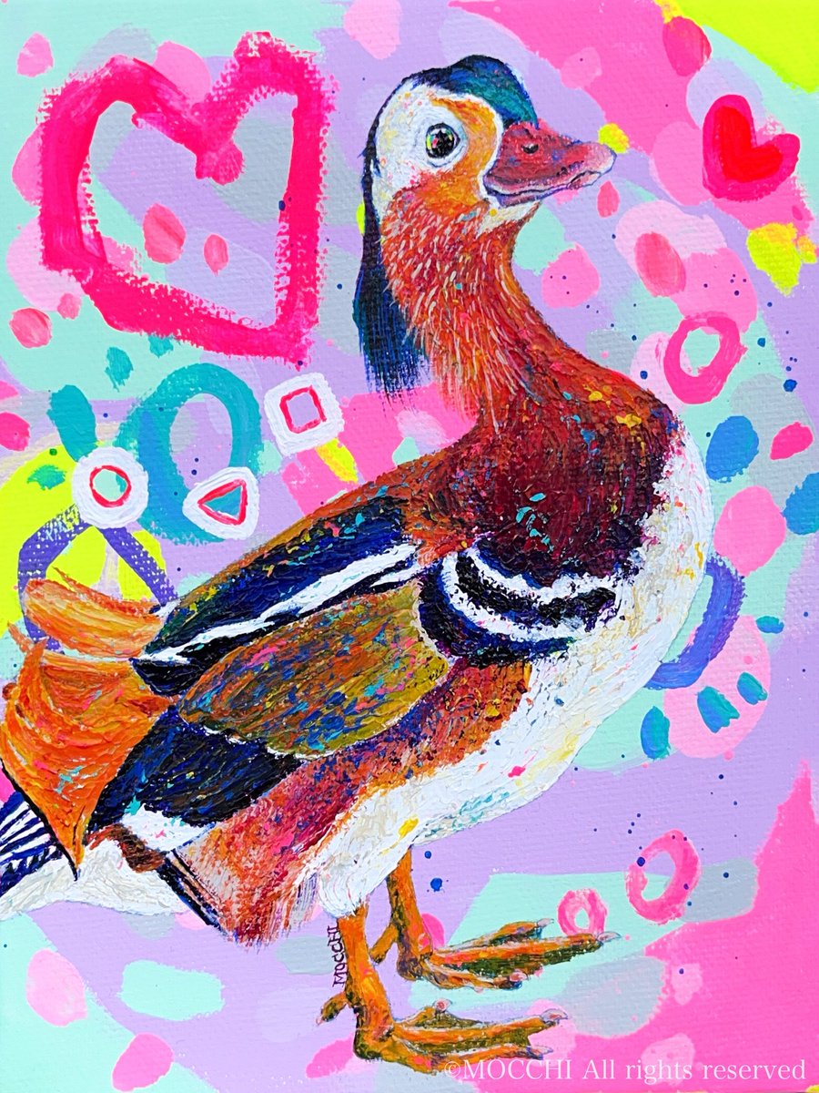 title：飾らない心で オシドリ 背伸びしてエサをねだる姿が可愛かった