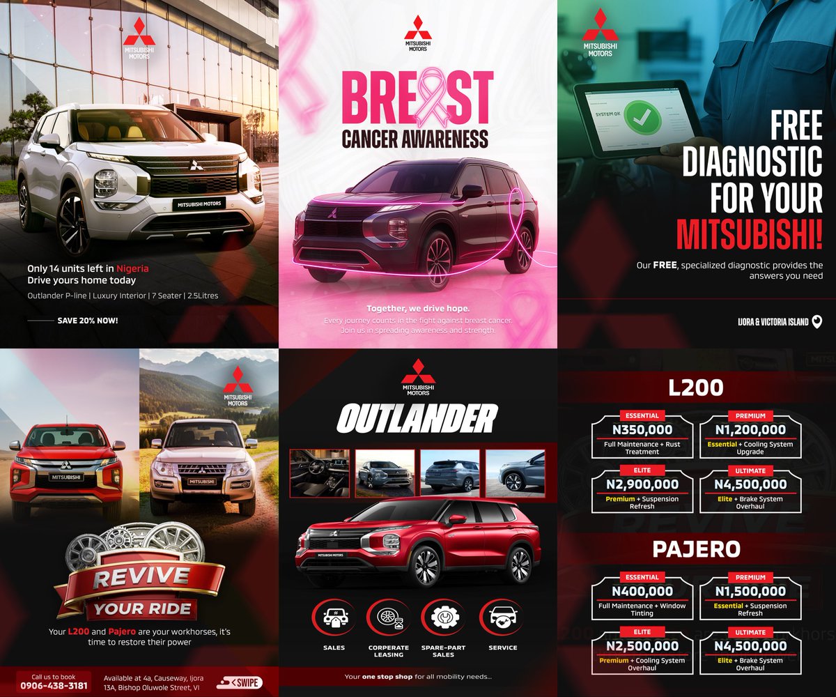 PaulOlumo's tweet photo. Mitsubishi Motors NG – Campaign Materials
#CampaignDesign
#AutomotiveBranding
#BrandCampaign
#GraphicDesignWork
#mitsubishi https://t.co/N0ifdLPAgf