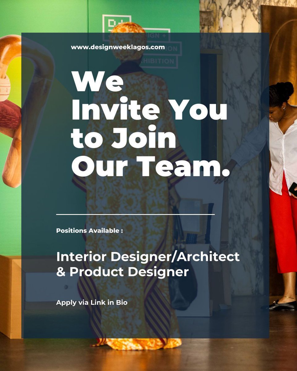 Design Week Lagos is hiring an Interior Designer/Architect &amp; Product Designer. DWL is looking for people to help build Africa’s leading design and innovation movement.

Send your application details to info@designweeklagos.com

naija AfricanDesign CreativeJobs GigsnMore