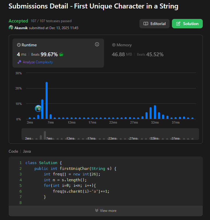 BISHALM50803419's tweet image. Solved 2 problems on LeetCode today 🧠💻

🔹 String Compression — in-place compression &amp;amp; pointer handling
🔹 First Unique Character in a String — frequency counting + traversal
time/space optimization.
#LeetCode #DSA #ProblemSolving #Strings #CodingPractice #Java #Consistency