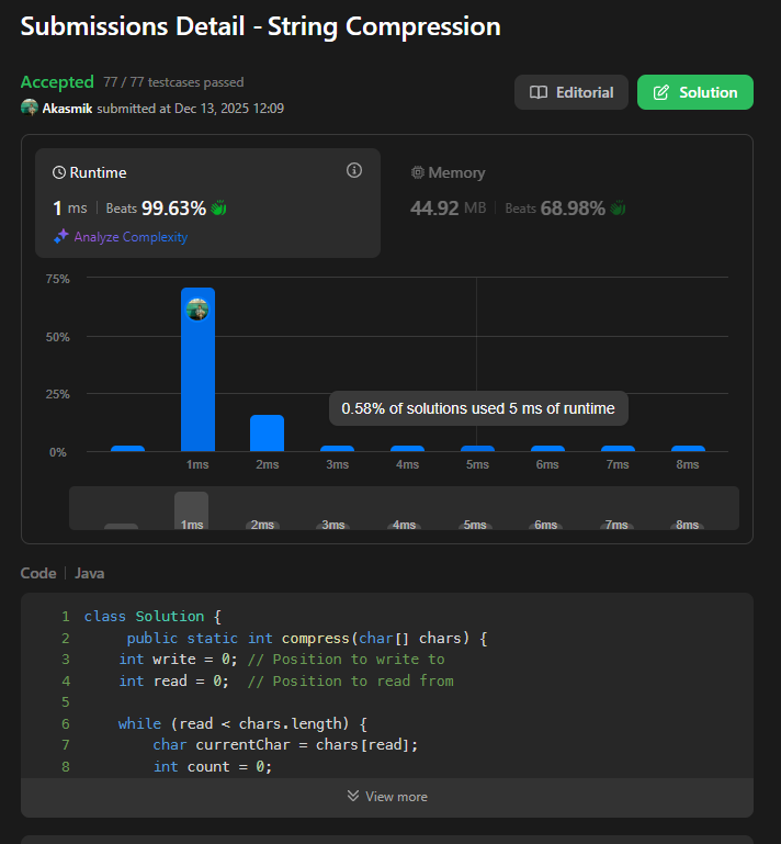 BISHALM50803419's tweet image. Solved 2 problems on LeetCode today 🧠💻

🔹 String Compression — in-place compression &amp;amp; pointer handling
🔹 First Unique Character in a String — frequency counting + traversal
time/space optimization.
#LeetCode #DSA #ProblemSolving #Strings #CodingPractice #Java #Consistency