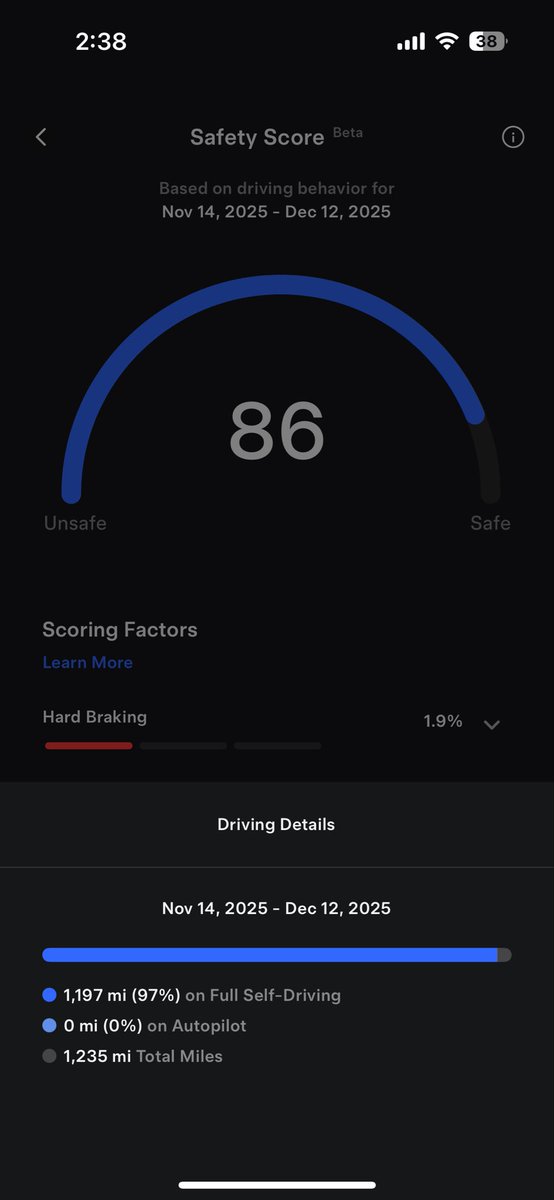 _JaredStuart's tweet image. Explain this Elon. I only use FSD and you claim it’s safer but ever since FSD 14 has come out I’m getting screwed with my insurance. @elonmusk numbers don’t lie.