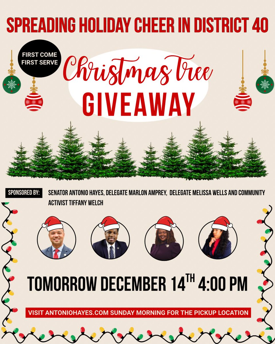 AntonioHayes40's tweet image. Still need a Christmas Tree? The District 40 Team has you covered. Tomorrow we’re giving away hundreds of Christmas Trees. Visit antoniohayes.com for location tomorrow after 8am.