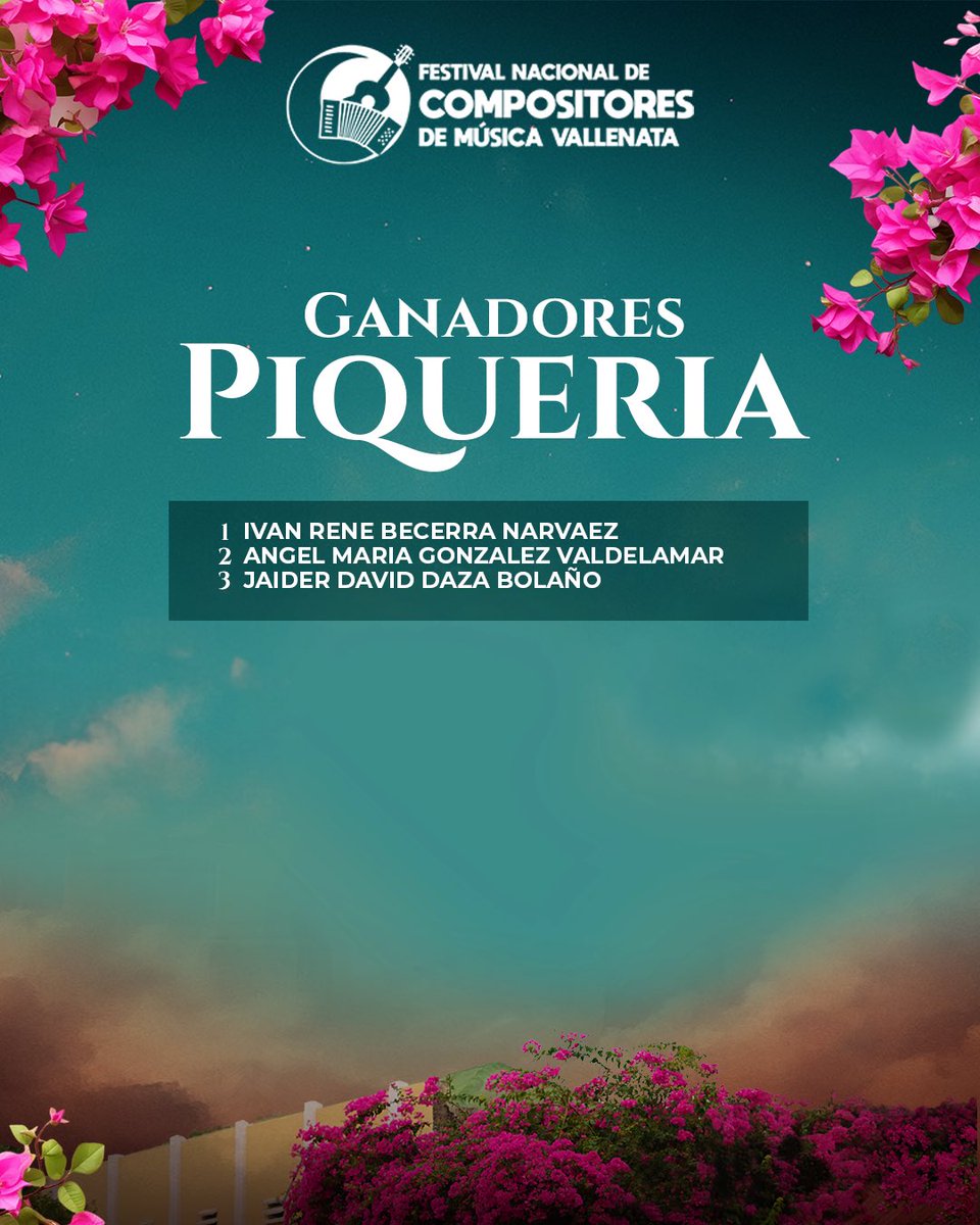 🎤🎶 Presentamos a los ganadores de Piquería en la versión 48 del Festival Nacional de Compositores de Música Vallenata, celebramos a quienes, verso a verso, demostraron ingenio, agilidad y el verdadero espíritu de la piquería vallenata. 🔥✨