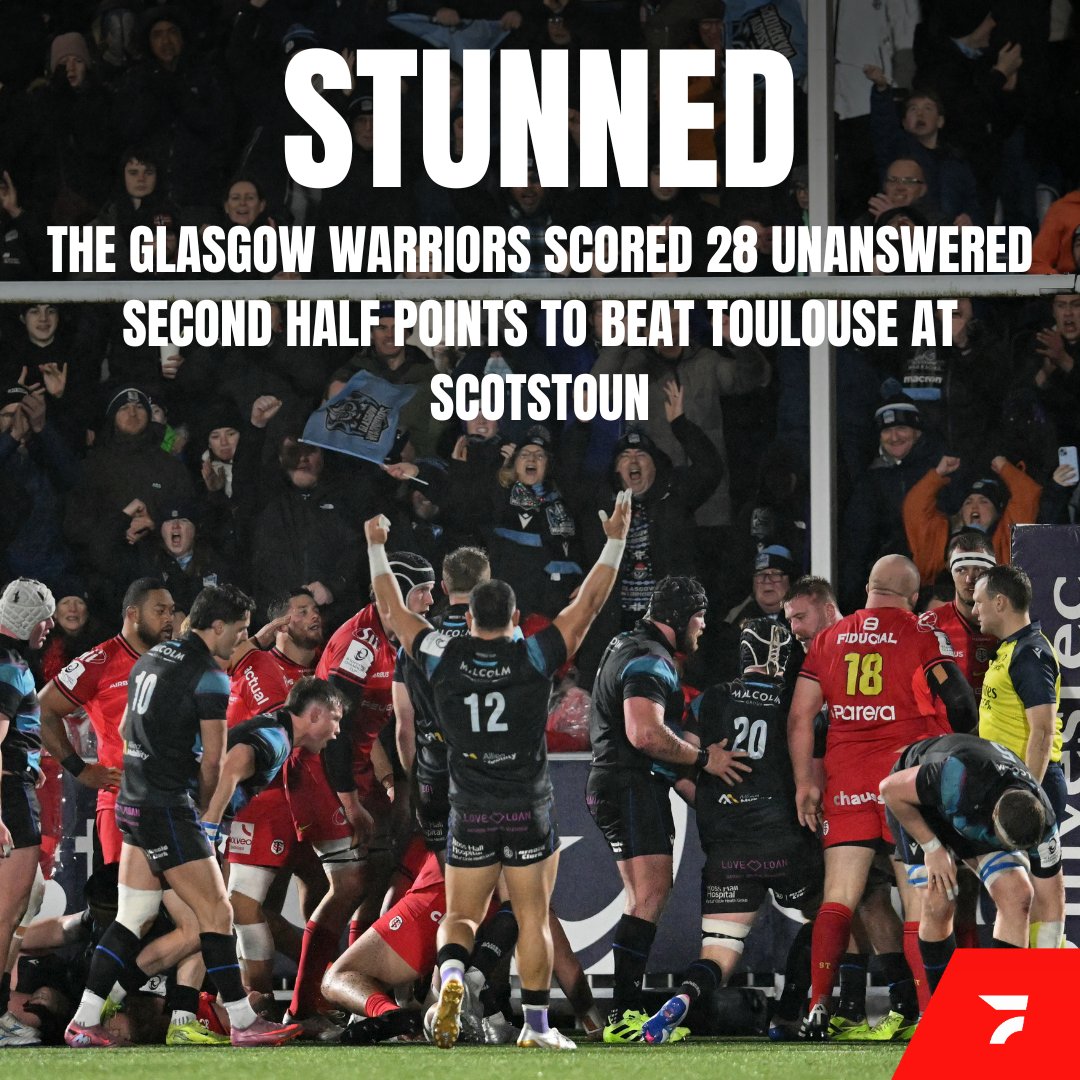 FloRugby's tweet photo. WHAT A COMEBACK! The Glasgow Warriors down Stade Toulousain at Scotstoun Stadium! 🏴
#InvestecChampionsCup #GlasgowWarriors #GLAvST https://t.co/sMNg6il0li