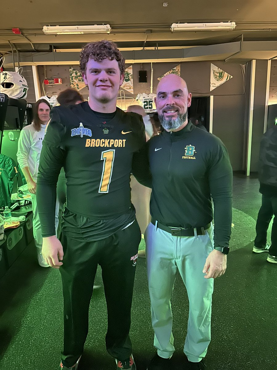 TravisBersch's tweet photo. I had such a great time @BPort_Football for an official visit today! I loved learning more about the program. Thank you to all the coaches for making this possible! Thank you coaches for believing in me! 🟩🟨🦅 @coachmangone @coachmfox1 @coacharita31 @Coach_Potter @Coach_BWiLL21 @CoachBlahzy11