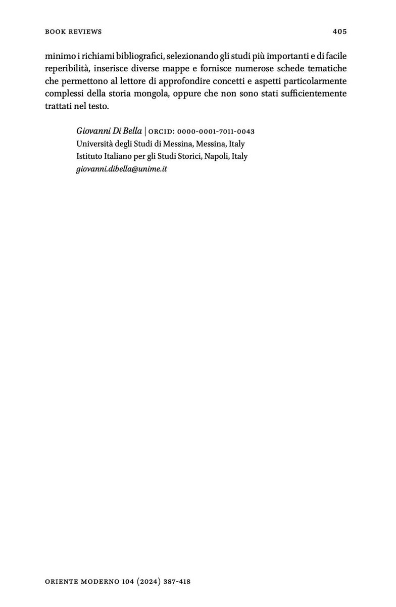 GiovanniDiBell9's tweet photo. Appena uscita, sulla rivista «Oriente Moderno (Brill)», 104 (2024), la mia recensione al bel libro “Storia dei Mongoli. Dalle steppe all’impero (secoli XIII-XV)” di Lorenzo Pubblici, pubblicato da @Caroccieditore, 2023 https://t.co/zGI2YWSH2P