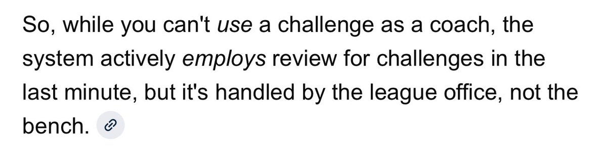 Can’t use a challenge within the last minute but can ask the ref to go review the goal? Goals are auto reviewed for that kind of stuff already, no? <a href="/NHL/">NHL</a> <a href="/RussoHockey/">Michael Russo</a> #mnwild