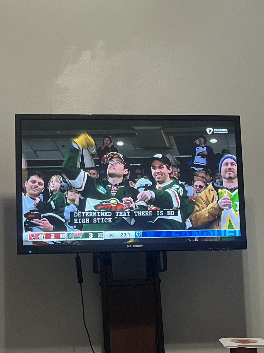 savage359's tweet photo. If I had a nickel for every time I’ve seen @Bossman_10K on my tv during a Wild game, I'd have two nickels. Which isn't a lot, but it's weird that it happened twice https://t.co/p6ekkkvGUI