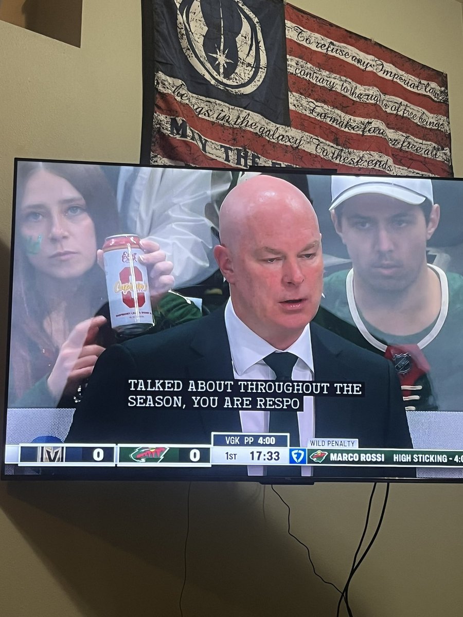 savage359's tweet photo. If I had a nickel for every time I’ve seen @Bossman_10K on my tv during a Wild game, I'd have two nickels. Which isn't a lot, but it's weird that it happened twice https://t.co/p6ekkkvGUI