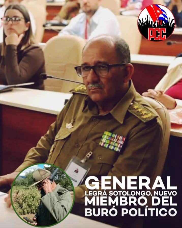El #XIPlenoCC acordó promover a miembro del Buró Político al General de Cuerpo de Ejército Roberto Legrá Sotolongo, Viceministro Primero y Jefe del Estado Mayor General de las Fuerzas Armadas Revolucionarias.
#GuerrerosDeLaTrocha <a href="/CubaPorSiempre_/">ℂ𝕌𝔹𝔸 ℙ𝕆ℝ 𝕊𝕀𝔼𝕄ℙℝ𝔼</a> <a href="/MinfarC/">Minfar_Cuba</a> <a href="/DiazCanelB/">Miguel Díaz-Canel Bermúdez</a>