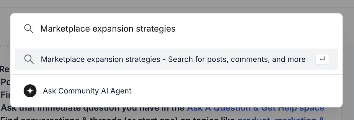 コミュニティ検索と新しい AI エージェントにアクセスできることは、マーケットプレイスの創設者にとって不公平な利点です。
これは、コミュニティ内の 8,500 件以上の投稿、マーケットプレイスのリソース、および 200 件以上のグループ