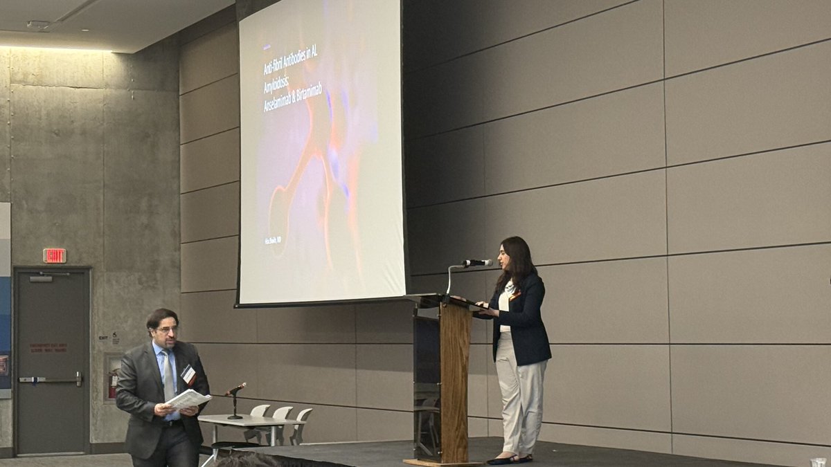 Abdallah81MD's tweet photo. 🎤🧬 Dr. Hira Shaikh @hiragss from @uihealthcare presenting
“Updates in AL Amyloidosis Trials: Anselamimab & Birtamimab”

📊💡 Very informative session at the 3rd Regional Multidisciplinary Amyloid Symposium – Kansas City!
#Amyloidosis #mmsm #myeloma #medtwitter #MedEd #USMIRC @USMIRCNEWS @US_HMC @OncoAlert @MedwatchKate @Larvol