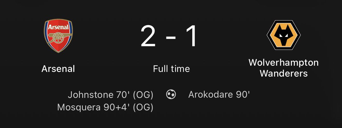 LuckyJubz's tweet photo. Wolves showed more commitment to relegation than defending. Two own goals, last minute chaos… mission accomplished 🐺⬇️😂
#Arsenal #Wolves #PremierLeague #RelegationBattle #OwnGoalFC #FootballTwitter #MatchDayDrama #PLHumor #ARSWOL https://t.co/XygwsdAPuB