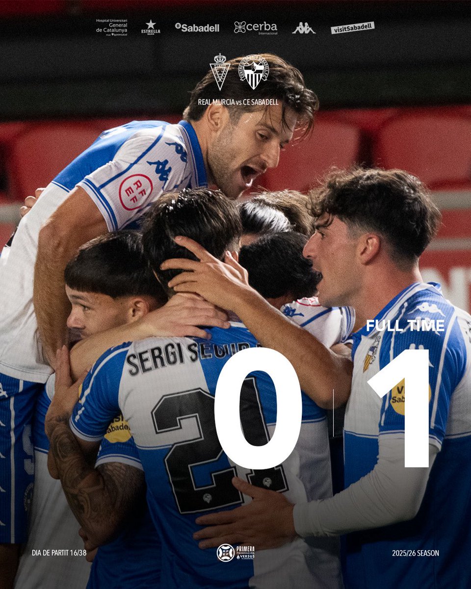 Revelación del Grupo 2 de Primera Federación

<a href="/CESabadell/">CE Sabadell 🧅</a> ganando en el Enrique Roca ante un <a href="/realmurciacfsad/">Real Murcia CF</a> que venía de ganar al <a href="/FCCartagena_efs/">FC Cartagena</a>