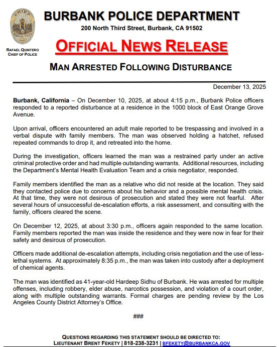 Burbank Police tweet media