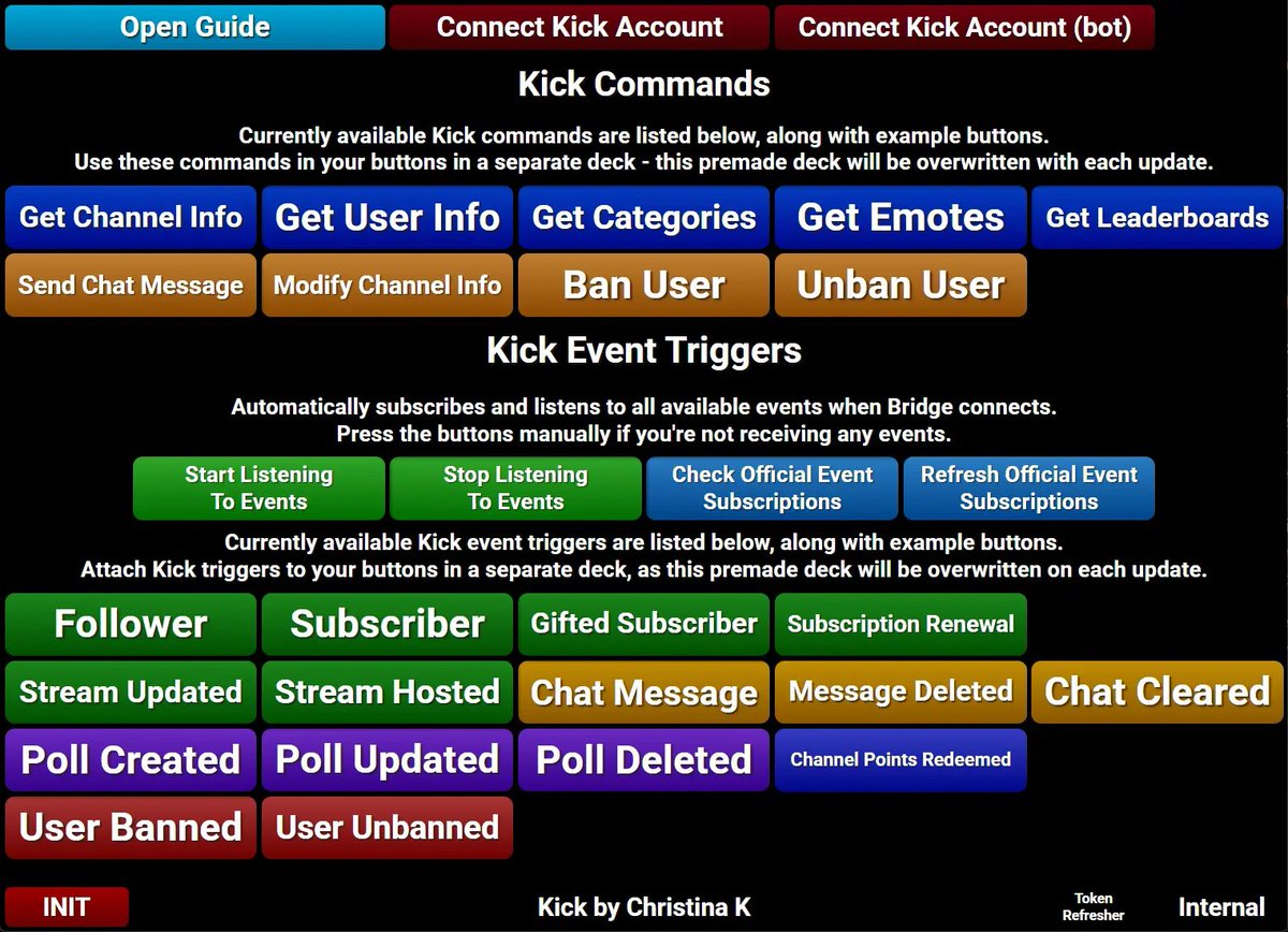 Kick 2.0 for <a href="/sammisolutions/">SAMMI</a> is now in beta! 

This complete overhaul combines official and unofficial Kick endpoints, giving you the best of both and unlocking as many features as possible.

Supports sending chat messages from a bot account too!

Public release is coming soon😍