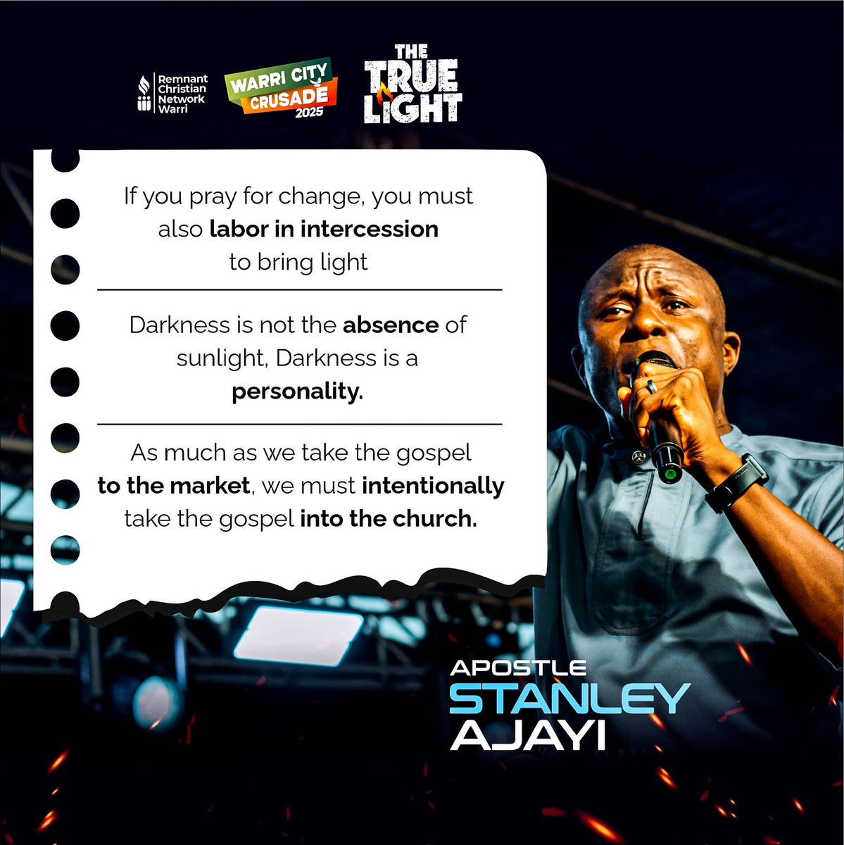 RcnWarri's tweet photo. Let this fire from today's charge ignite something deeper in you. The light is calling—rise into it!
#WarriCityCrusade2025
#TheTrueLight
#RCNWarri
#EvangKesienaEsiri https://t.co/FF8KT5h0HM