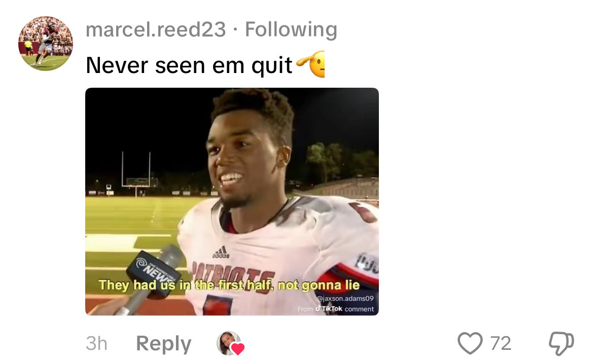 KayNaegeli's tweet photo. Kyndal Stowers and A&amp;M VB remade Marcel Reed’s TikTok he made after the comeback vs. South Carolina.

Captioned it: “Sorry about those first two sets” after Reed said, “Sorry about the first half” in the original video 😂 https://t.co/anER3gkMU1