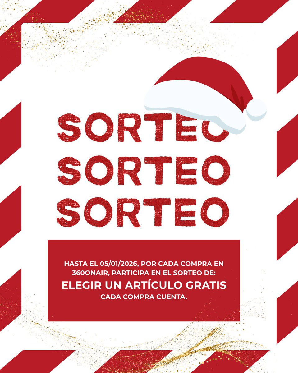 360ONAIR's tweet photo. Estas fiestas Navideñas, ¡¡Tenemos sorteo!!
Con cada compra en cualquier tienda 360ONAIR, consigue la opción de llevarte un artículo GRATIS.

#360onair #navidad #sorteo #articulogratis https://t.co/NW1pCdLHSC