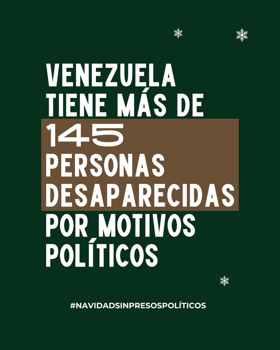 clippve's tweet photo. Las cifras duelen: 
▪️ Más de 1000 presos políticos 
▪️ 5 adolescentes 
▪️ 180 mujeres 
▪️ 145 personas en desaparición forzosa 
▪️ 19 aislados.
Detrás de cada número hay una familia esperando justicia. #NavidadSinPresosPolíticos