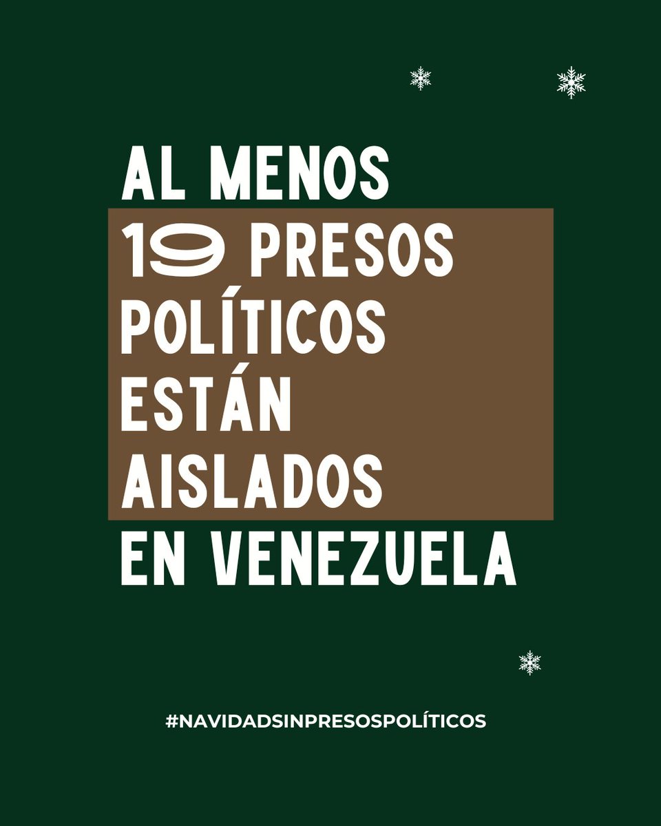 Las cifras duelen: 
▪️ Más de 1000 presos políticos 
▪️ 5 adolescentes 
▪️ 180 mujeres 
▪️ 145 personas en desaparición forzosa 
▪️ 19 aislados.
Detrás de cada número hay una familia esperando justicia. #NavidadSinPresosPolíticos