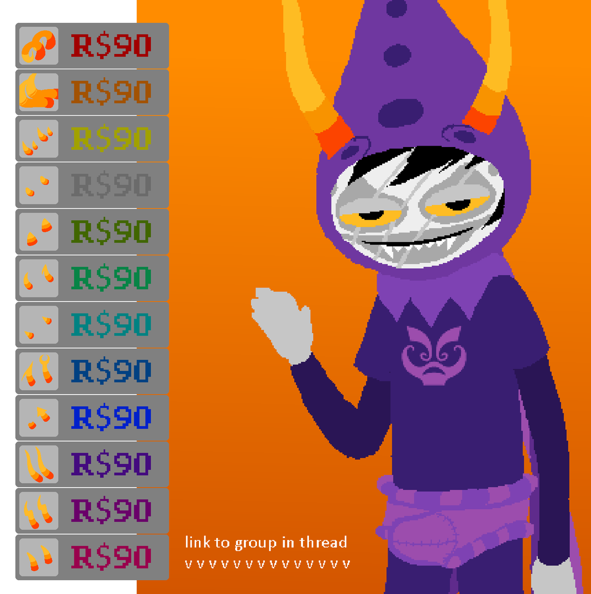 kodasodaloada's tweet photo. all the horns! all of them! available now! on roblox! for the first time ever! nobody has ever done it before! dont fact check me! #robloxugc #homestuck #3rdhashtag https://t.co/PToqlb65rC