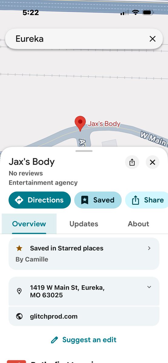 xvc4mi's tweet photo. @CathGuida I FOUND IT!! ITS EUREKA MISSOURI, I OINNED THE LOCATION AND IT SAYS JAX’s BODY!! https://t.co/YezR6ZCpZB