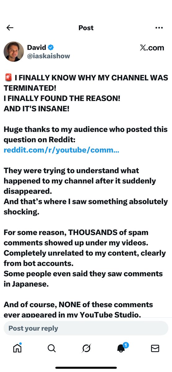 Notthereallight's tweet photo. 🚨THERE MIGHT BE HOPE!!🚨
Many creators had been getting terminated without knowing why and am a victim but now we have a lead/proof and this creator said it all pls @TeamYouTube @youtube 
Take a look at this @iaskaishow https://t.co/OzfxbsBDrE