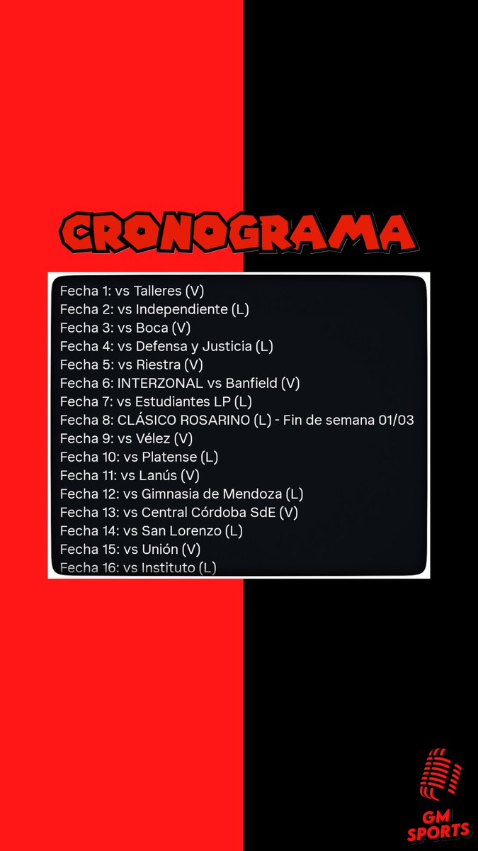 #Newells | El fixture de la #Lepra para el #TorneoApertura 2026 de la #LigaProfesional