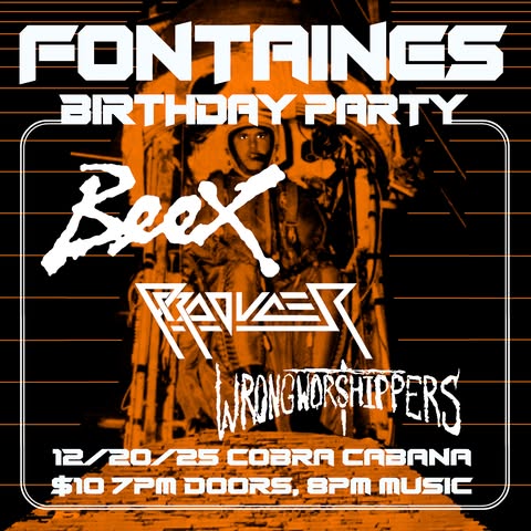 My 3rd annual birthday party is this Saturday at Cobra Cabana! Music from Beex, Producer, and Wrong Worshippers. It's the Saturday before Christmas, come hang out before you get with your family.

Flyer by Bryan Cox (thanks!)