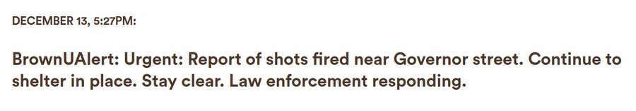Osint613's tweet photo. According to an alert, Brown University in Providence, Rhode Island is reporting shots fired near governor street. H/T: @lookner https://t.co/65eKHkmagh