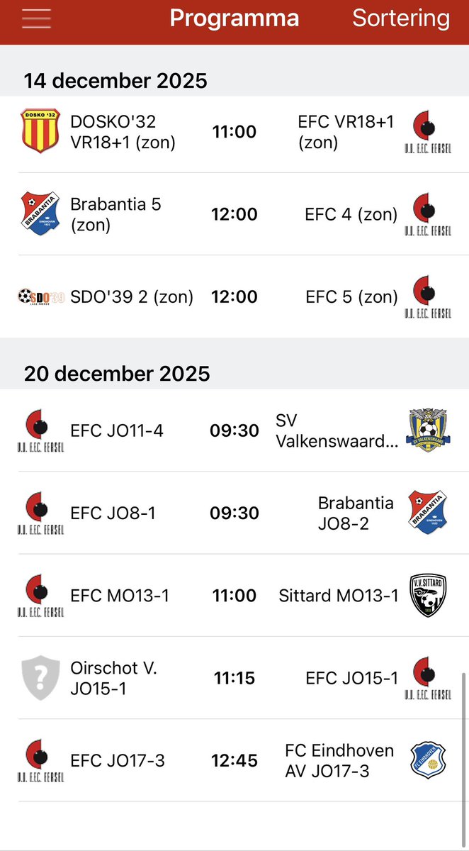 De laatste wedstrijden voor de winterstop voor 14 en 20 dec succes 💪🏼 fijne 😄 en sportieve 🤝 wedstrijden allemaal 🔴⚫️